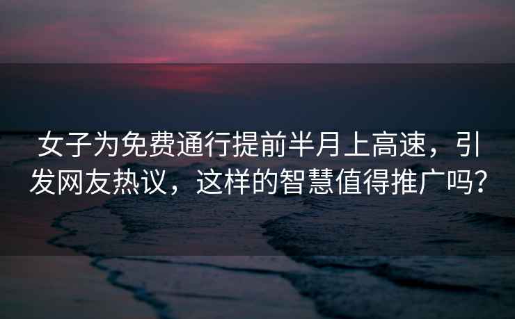 女子為免費(fèi)通行提前半月上高速，引發(fā)網(wǎng)友熱議，這樣的智慧值得推廣嗎？