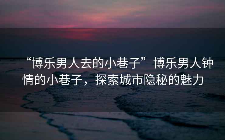 “博樂男人去的小巷子”博樂男人鐘情的小巷子，探索城市隱秘的魅力