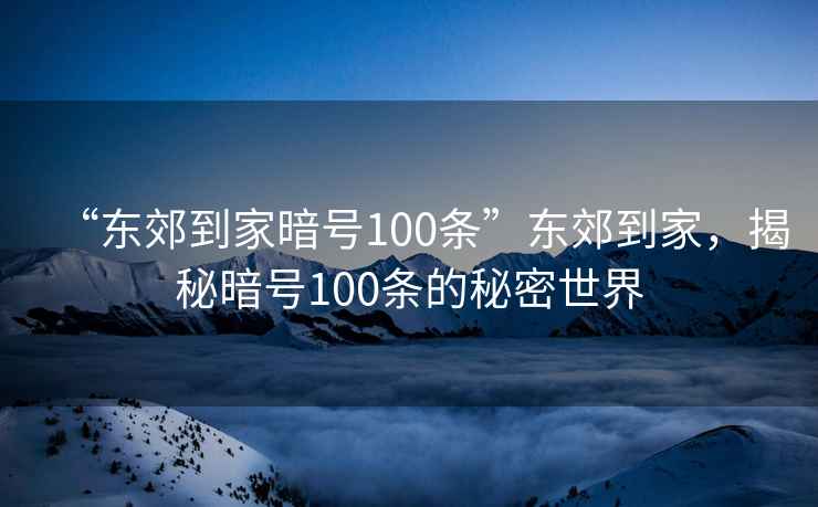 “東郊到家暗號(hào)100條”東郊到家，揭秘暗號(hào)100條的秘密世界