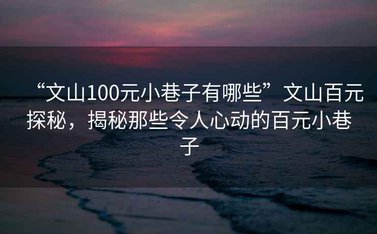 “文山100元小巷子有哪些”文山百元探秘，揭秘那些令人心動的百元小巷子