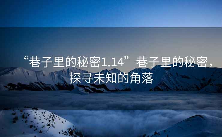 “巷子里的秘密1.14”巷子里的秘密，探尋未知的角落