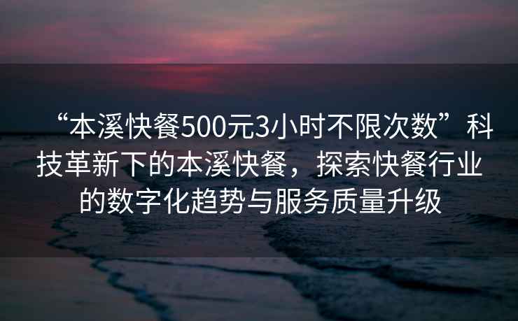 “本溪快餐500元3小時不限次數(shù)”科技革新下的本溪快餐，探索快餐行業(yè)的數(shù)字化趨勢與服務質(zhì)量升級