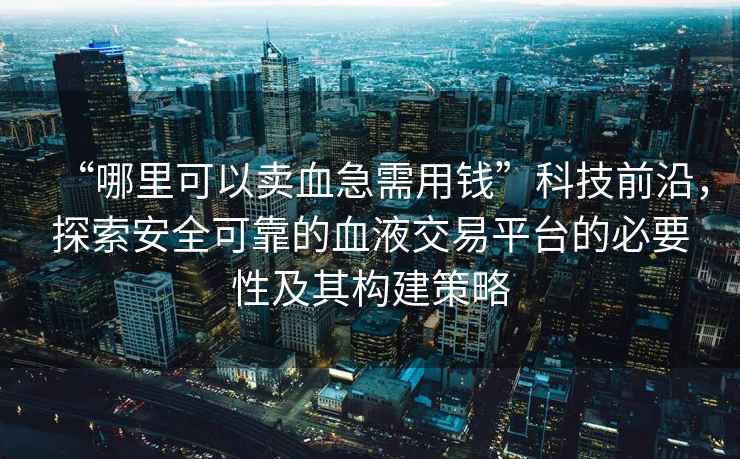 “哪里可以賣血急需用錢”科技前沿，探索安全可靠的血液交易平臺的必要性及其構建策略