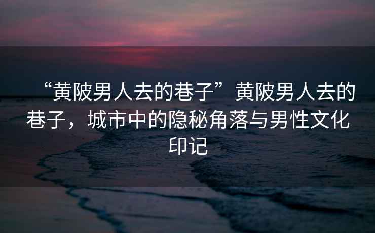“黃陂男人去的巷子”黃陂男人去的巷子，城市中的隱秘角落與男性文化印記