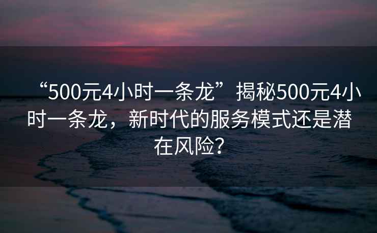 “500元4小時(shí)一條龍”揭秘500元4小時(shí)一條龍，新時(shí)代的服務(wù)模式還是潛在風(fēng)險(xiǎn)？