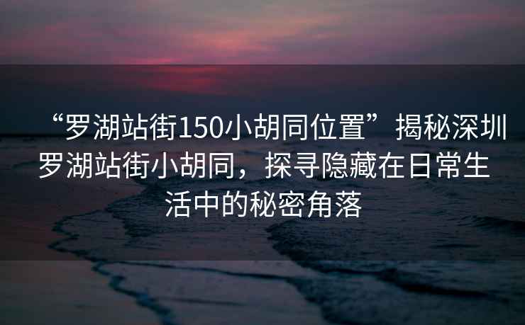 “羅湖站街150小胡同位置”揭秘深圳羅湖站街小胡同，探尋隱藏在日常生活中的秘密角落