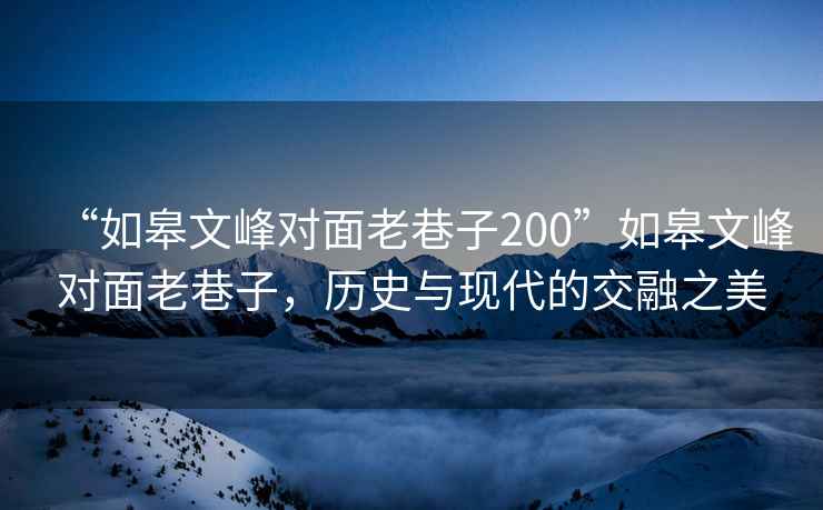 “如皋文峰對面老巷子200”如皋文峰對面老巷子，歷史與現(xiàn)代的交融之美