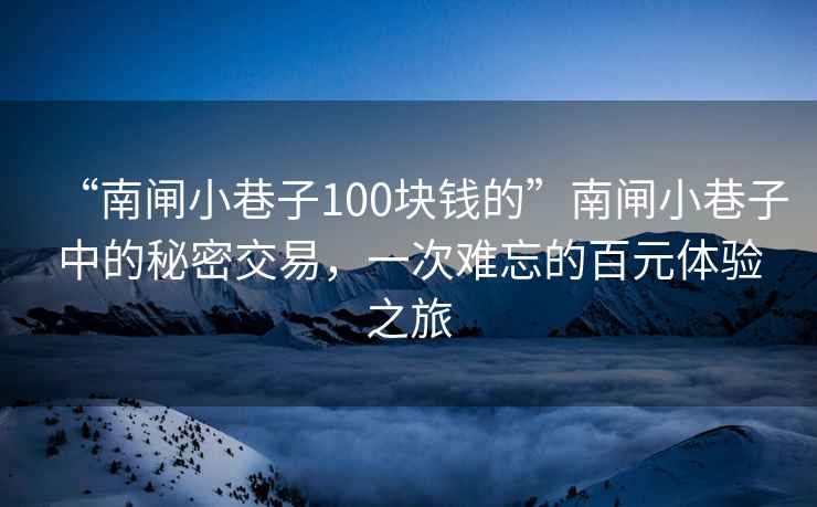 “南閘小巷子100塊錢的”南閘小巷子中的秘密交易，一次難忘的百元體驗之旅