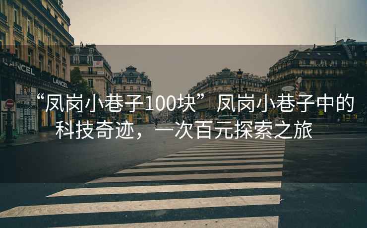 “鳳崗小巷子100塊”鳳崗小巷子中的科技奇跡，一次百元探索之旅
