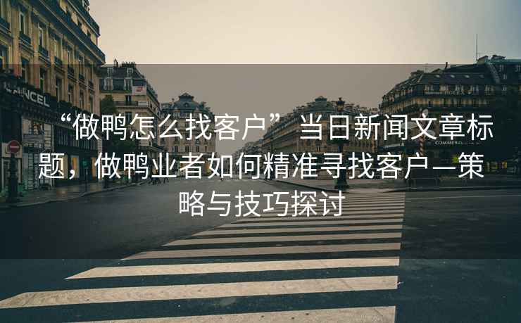 “做鴨怎么找客戶”當(dāng)日新聞文章標(biāo)題，做鴨業(yè)者如何精準(zhǔn)尋找客戶—策略與技巧探討