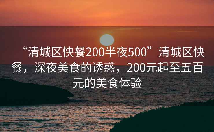 “清城區(qū)快餐200半夜500”清城區(qū)快餐，深夜美食的誘惑，200元起至五百元的美食體驗