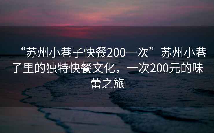 “蘇州小巷子快餐200一次”蘇州小巷子里的獨特快餐文化，一次200元的味蕾之旅